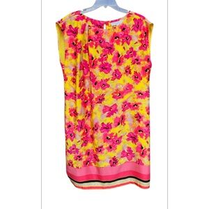 LOFT Women’s Sleeveless Floral Golden
Yellow and Pastel Pink Sheath Dress SZ 12